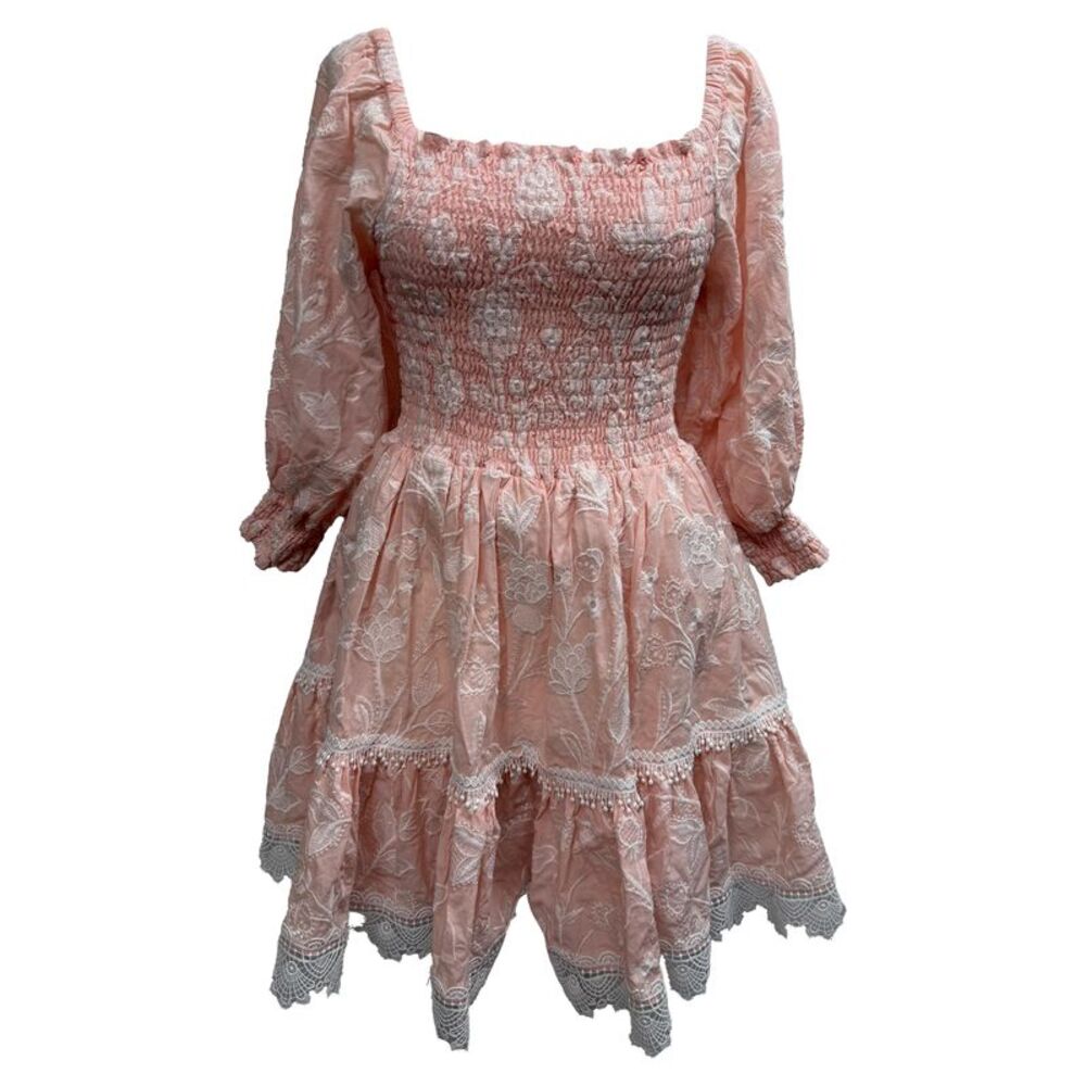 Waimari Ancora Embroidered Mini Dress in Pink Linen